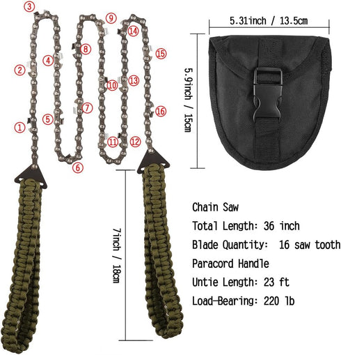 Pocket Chainsaw with Paracord Handle 36 Inches 16 Teeth Long Chain Hand Saw Fast Wood & Tree Cutting Emergency Survival Gear Best for Camping Back...